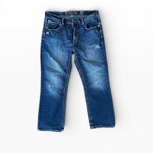 BKE Men's Tyler Distressed Indigo Straight Jeans